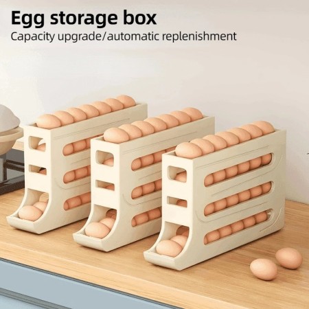 Large Capacity Auto Eggs Rolling Shelf Fridge Egg Storage Box Rack Egg Dispenser for Home Kitchen Organizer