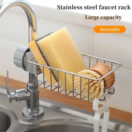 Stainless steel kitchen faucet storage shelf