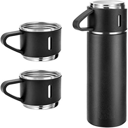 RFV1 Stainless Steel Vacuum Flask with 3 Steel Cups Combo Flask Set Keeps Liquid Cold/Hot