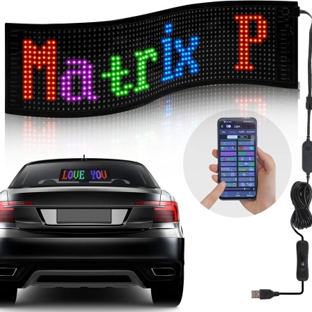 Flexible USB LED Car Sign App-controlled Car Light Sign customizable text patterns and animations Perfect for cars, stores, bars, and hotels