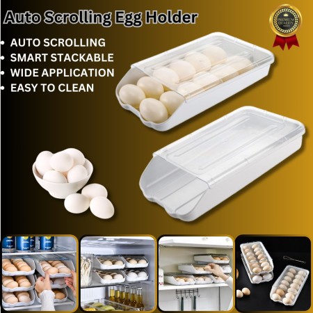 Smart Stackable Auto Scrolling Egg Storage Holder Kitchen Egg Holder Refrigerator Egg Organizer with Lid